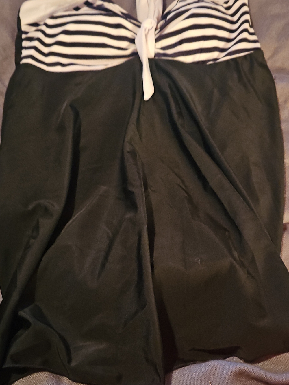 Black A-Line Skirt with White Striped Waist Accent